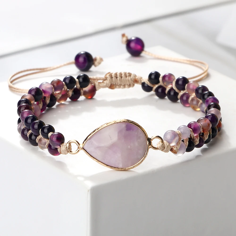 Natural Purple Agates Stone Beads Bracelets Bangles For Women Men Femmel Homme 4mm Purple gem stone bracelets Girls Jewelry gift