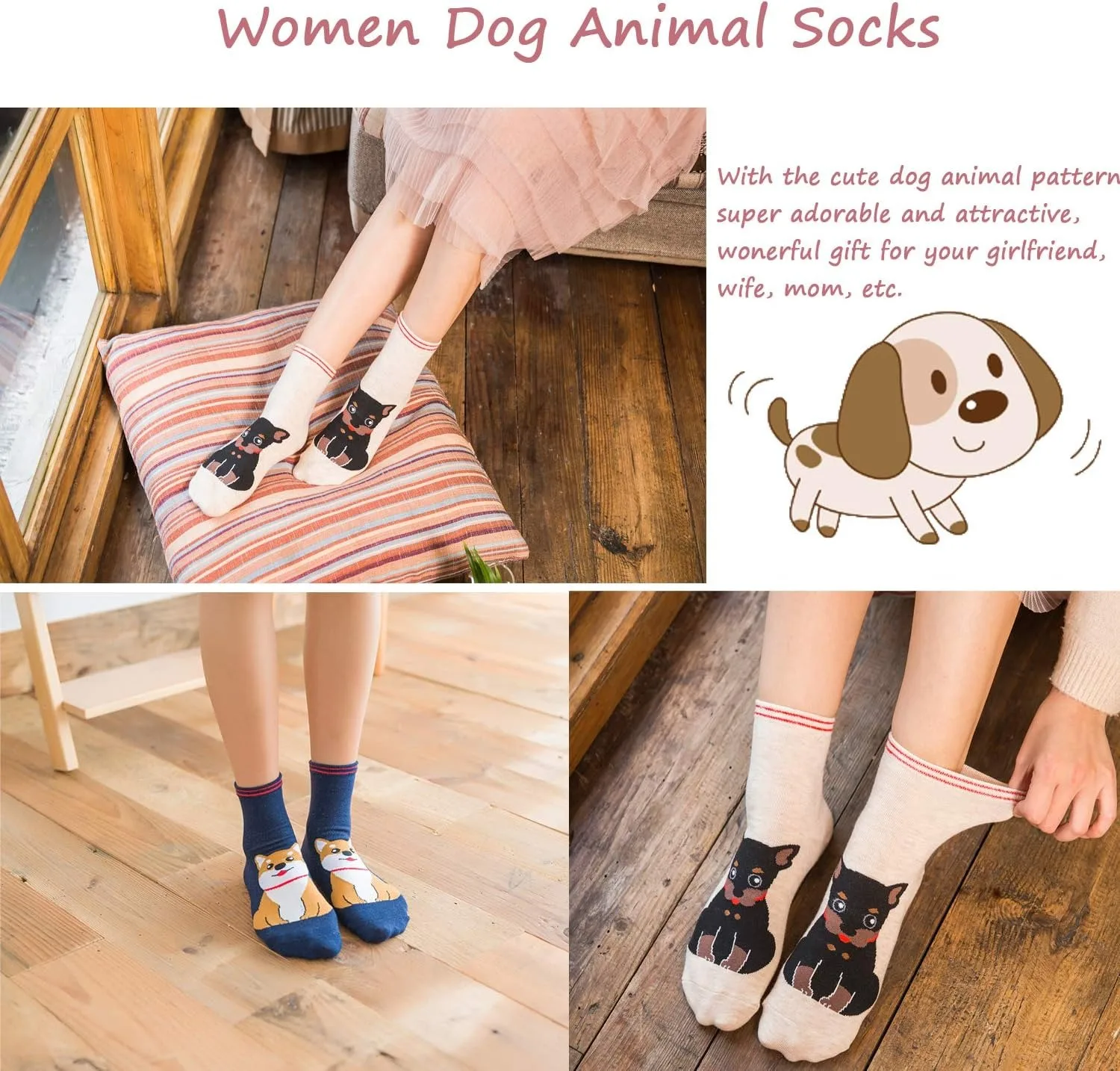 5Pairs New Fashion Colorful Funny Happy Casual Women Socks Dress Harajuku Cute Animal Cartoon Men's Socks