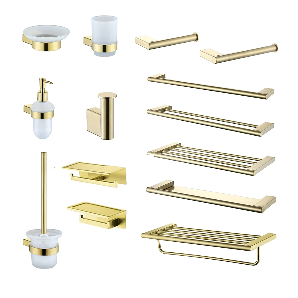 

Top Quality Gold Metal Accessories Sets Wall Mounted Hotel Bathroom Accessories Full Set