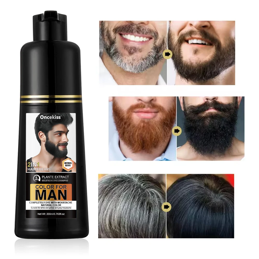 Black Beard Hair Dye Shampoo for Men, Semi-permanent Hair Dye Shampoo 2in 1 Care Hair Dye to Cover Gray Beard And Hair