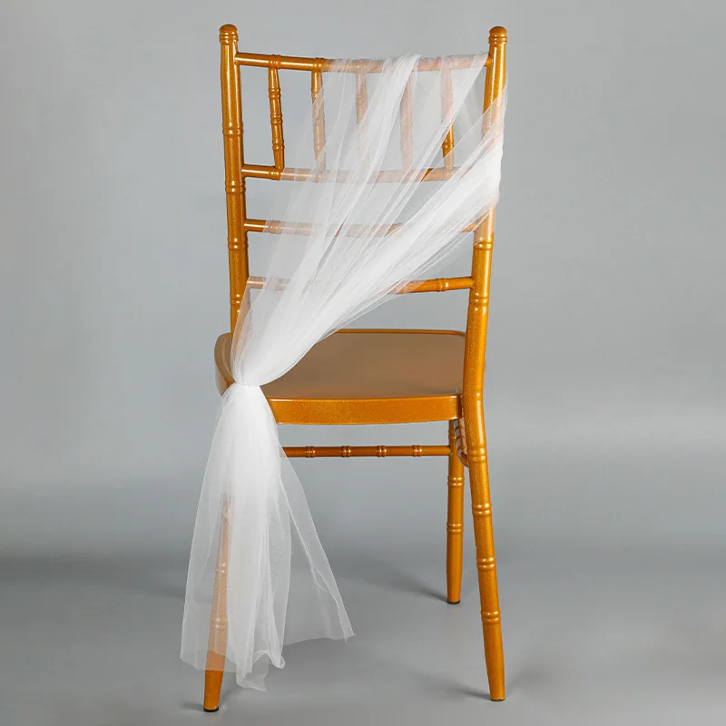 Elegant White Tulle Fabric Chair Streamer Organza Chair Sashes Band Ribbon Belt Rustic Wedding Birthday Party Banquet Decoration