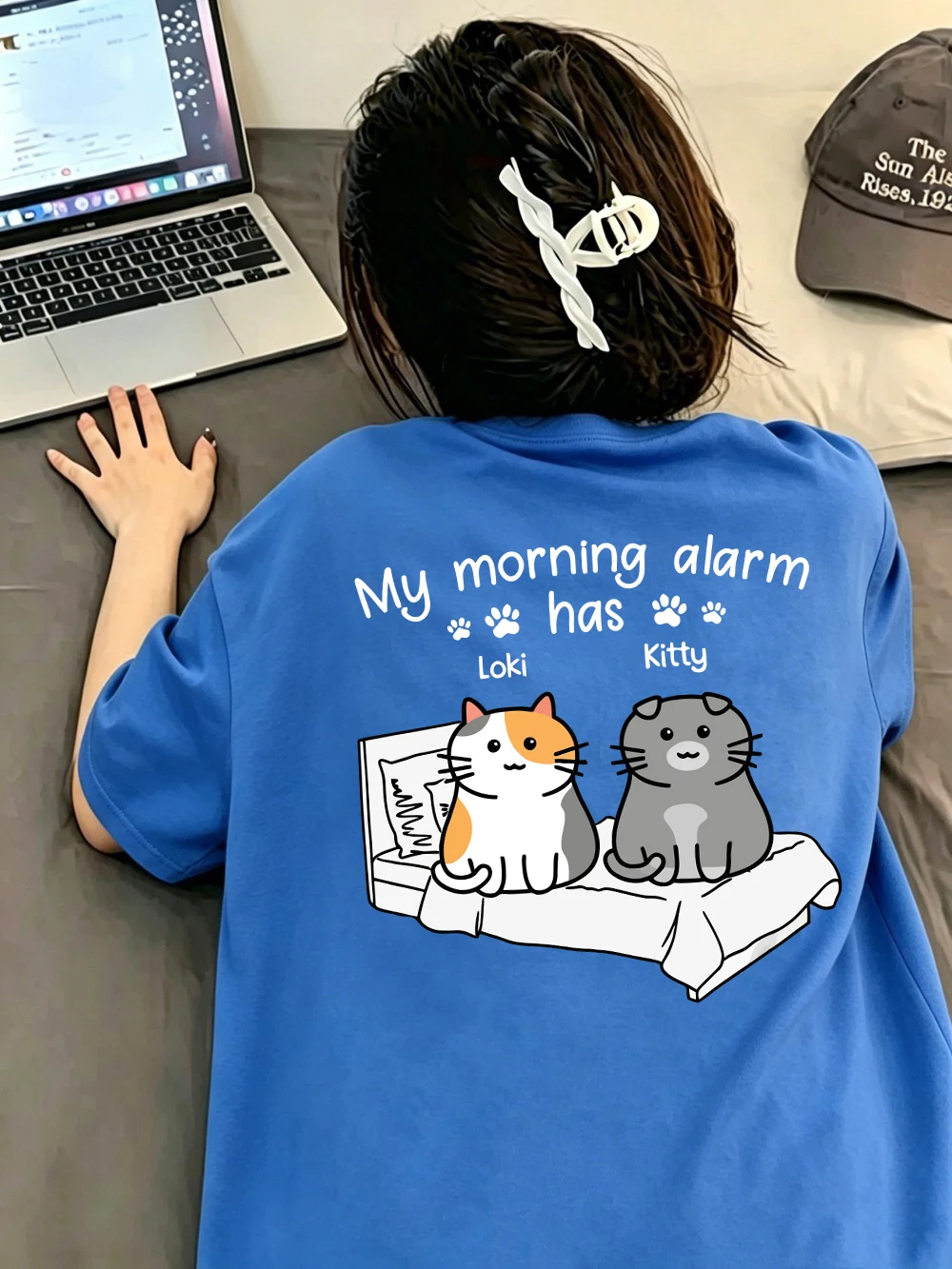 Summer T-Shirts Women Cotton My Morning Alarm Cats Prints Tops Oversized O-Neck Soft Comfortable T Shirt Casual Woman Clothes