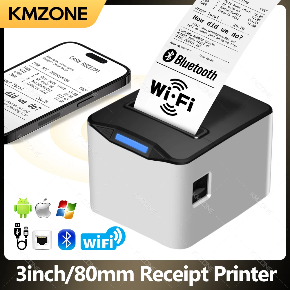 

WiFi 80mm 3inch Thermal Receipt Desktop Printer Auto Cut Restaurant Kitchen Bill Ticket POS Printer USB Bluetooth Ethernet