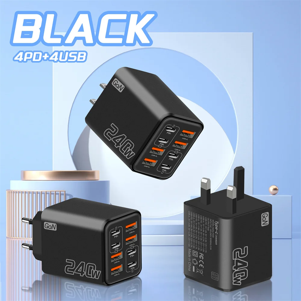 240W 8 in 1 USB C GaN Charger Fast Charging Phone Charger Power Adapter For iPhone Samsung Xiaomi EU/US/UK Plug Travel Charger image 4