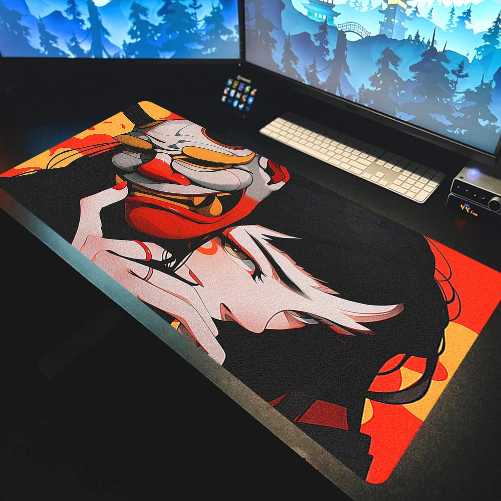 Gamer E-Sports Mouse Mat 90x40CM Non-slip Gaming Mousepad Janpanese Oni Mask Girl Mouse Pad Game Mechanical Keyboard Desk Mat — Gamer