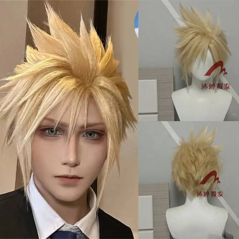 Comic con men Cloud cosplay wig Strife role play golden hair costumes rose net