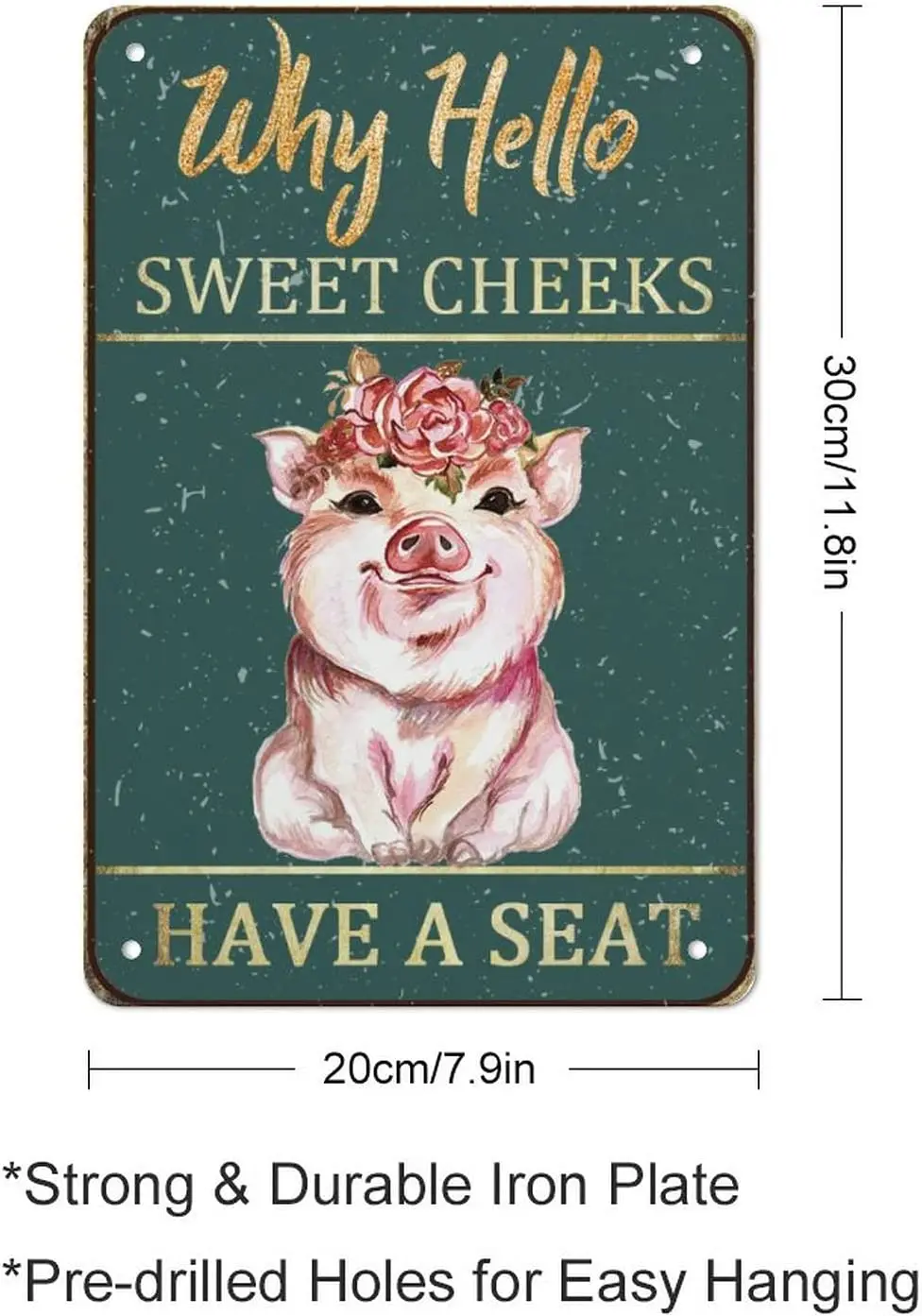 Funny Toilet Restroom Pink Pig Why Hello Sweet Cheeks Have A Seat Retro Metal Tin Sign Vintage Sign for Home Coffee