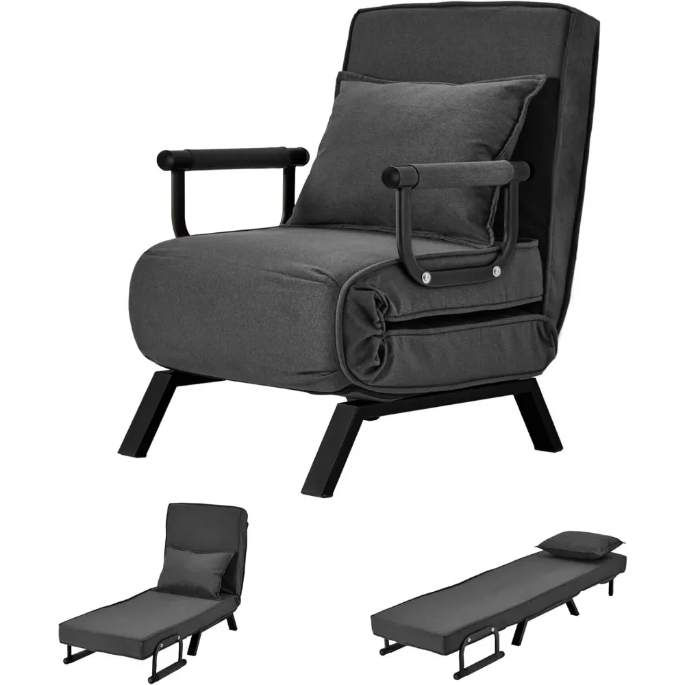 

Single Person Sofa Bed , Convertible Chaise Lounge Couch, Folding Sofa Arm Chair with Pillow & 5 Adjustable Backrest