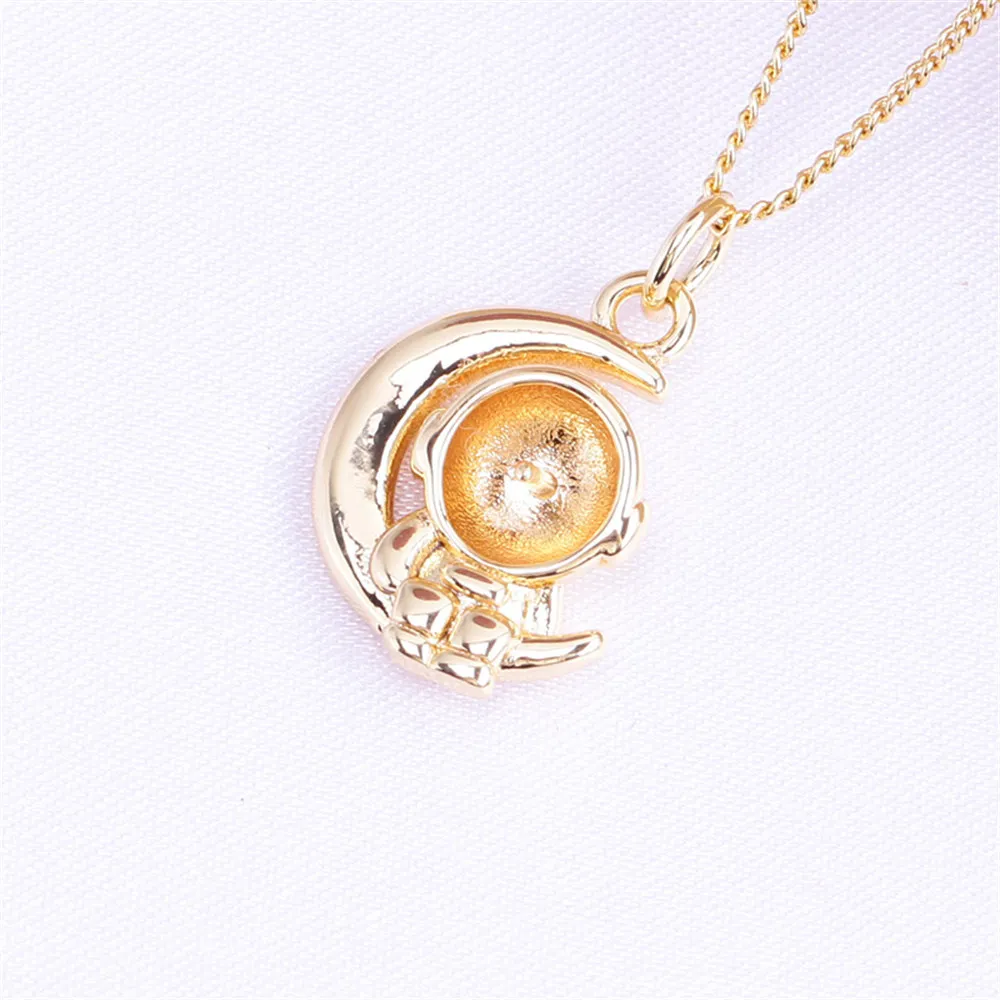 Domestic 14k Gold Plated Color Preserving Astronaut Moon Pearl Necklace Pendant DIY Accessories for Simple Women