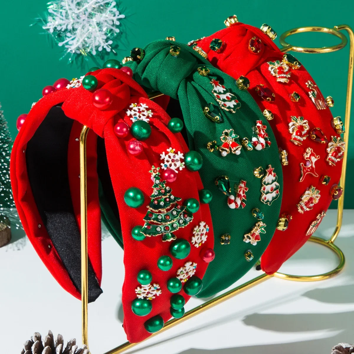 

Hot-selling Vintage Red and Green Headband Alloy Three-dimensional Christmas Series Fashion Holiday Hair Accessories