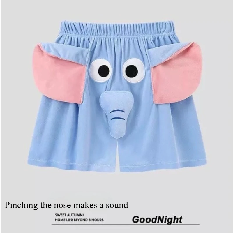 Short unisexe avec nez d'éléphant drôle, joli dessin animé, bas de sommeil ample, pantalon de pyjama décontracté pour Couple, vêtements de maison respirants et créatifs