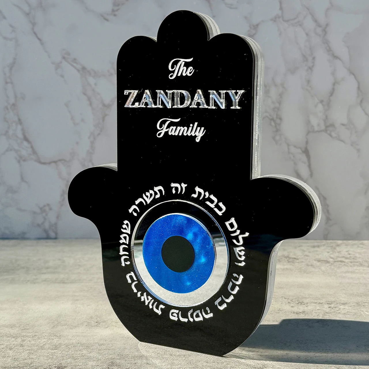 Personalized Acrylic Birkat Habayit Hamsa Sculpture Customized Reminder Of Faith And Unity , Traditional Hebrew Blessing Gift