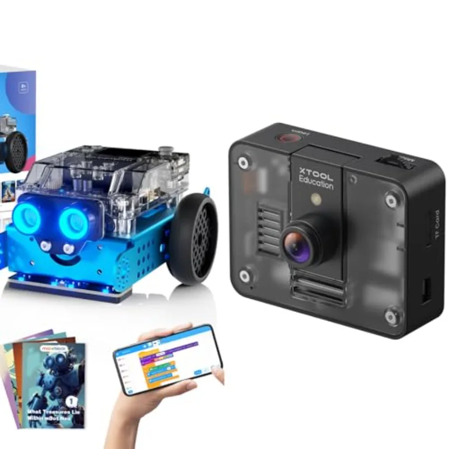 

mBot2 and AI Camera 2.0: Educational AI vision module with plastic housing black color integrated real-time object recognition