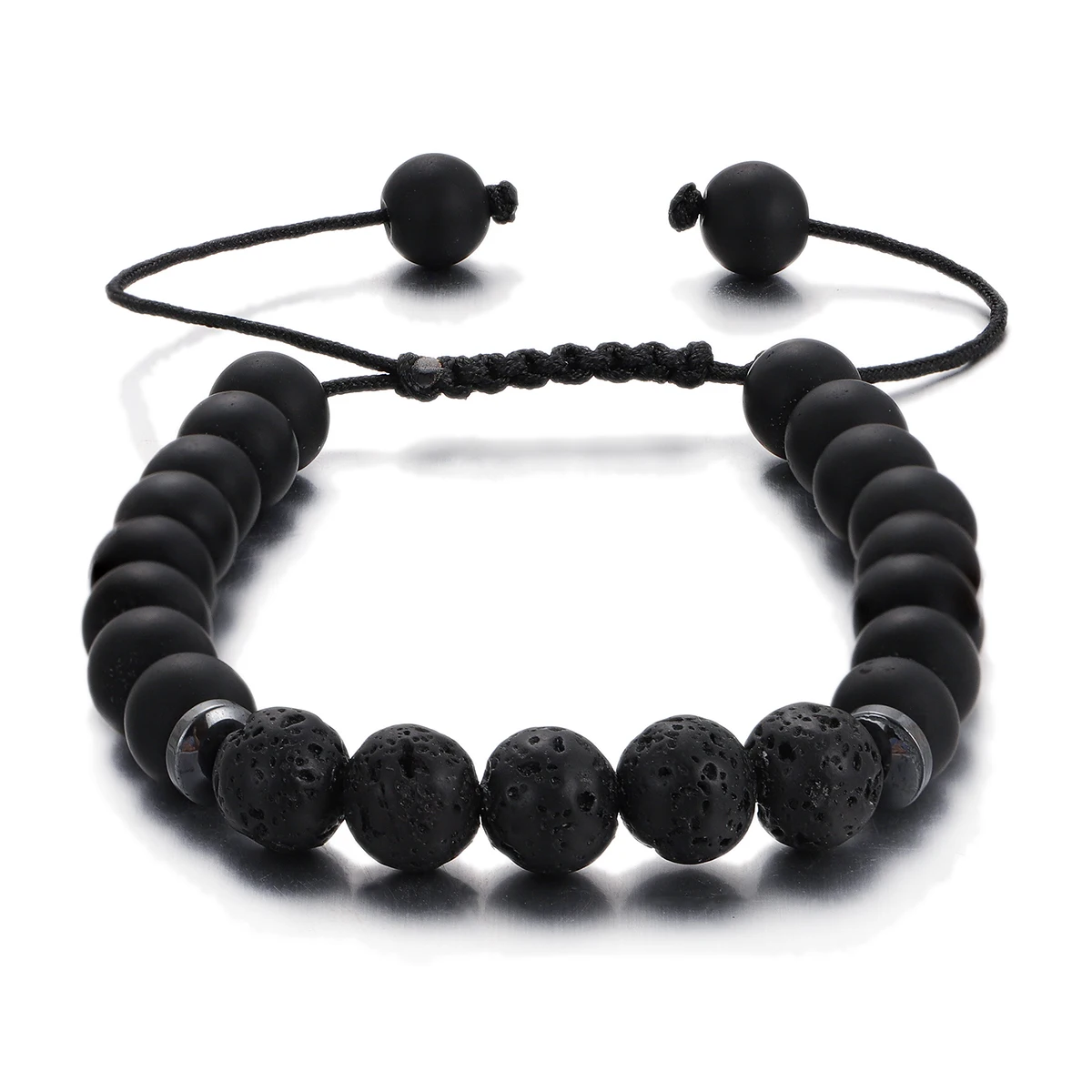 Fashion Natural Volcanic Stone Bracelet Homme Femme Matte Black Lave Beads Braided Bracelets Handmade Adjustable Jewelry