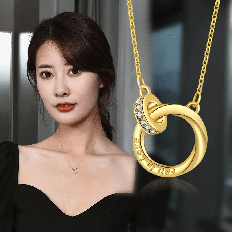 

The new titanium steel necklace for women with double rings features a light luxury and niche design for summer