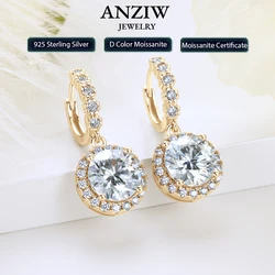Anziw-pendientes de aro con forma de gota de moissanita para mujer, aretes colgantes de 3,0 Ct D, chapados en oro y plata 100% 925, joyería