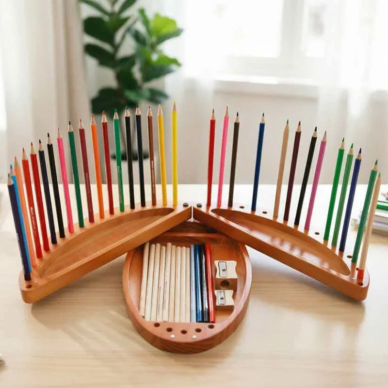 Wooden Colored Pencil Storage Rack, Student Office Desktop Thickened Wooden Pen Box, Insect-Shaped Pen Stand