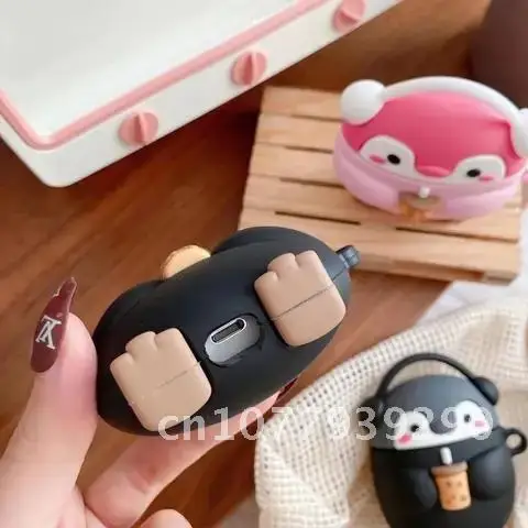 

For Airpods Pro 3D Cute Cartoon Drinking Milk Tea Penguin Earpods Case for iPhone Airpods 2 3 Wireless Earphone Protector Cover