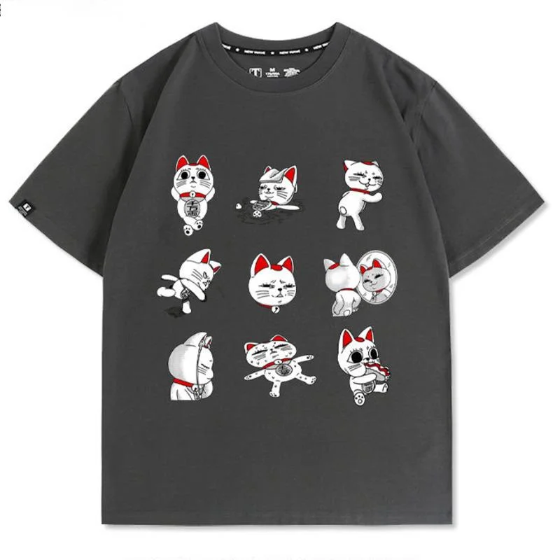 Dingdang Cat Tops&Tees Y2K Wealth Attraction Anime High Speed Casual Cotton Short Sleeved T-shirt Men Women Loose Top Tee New