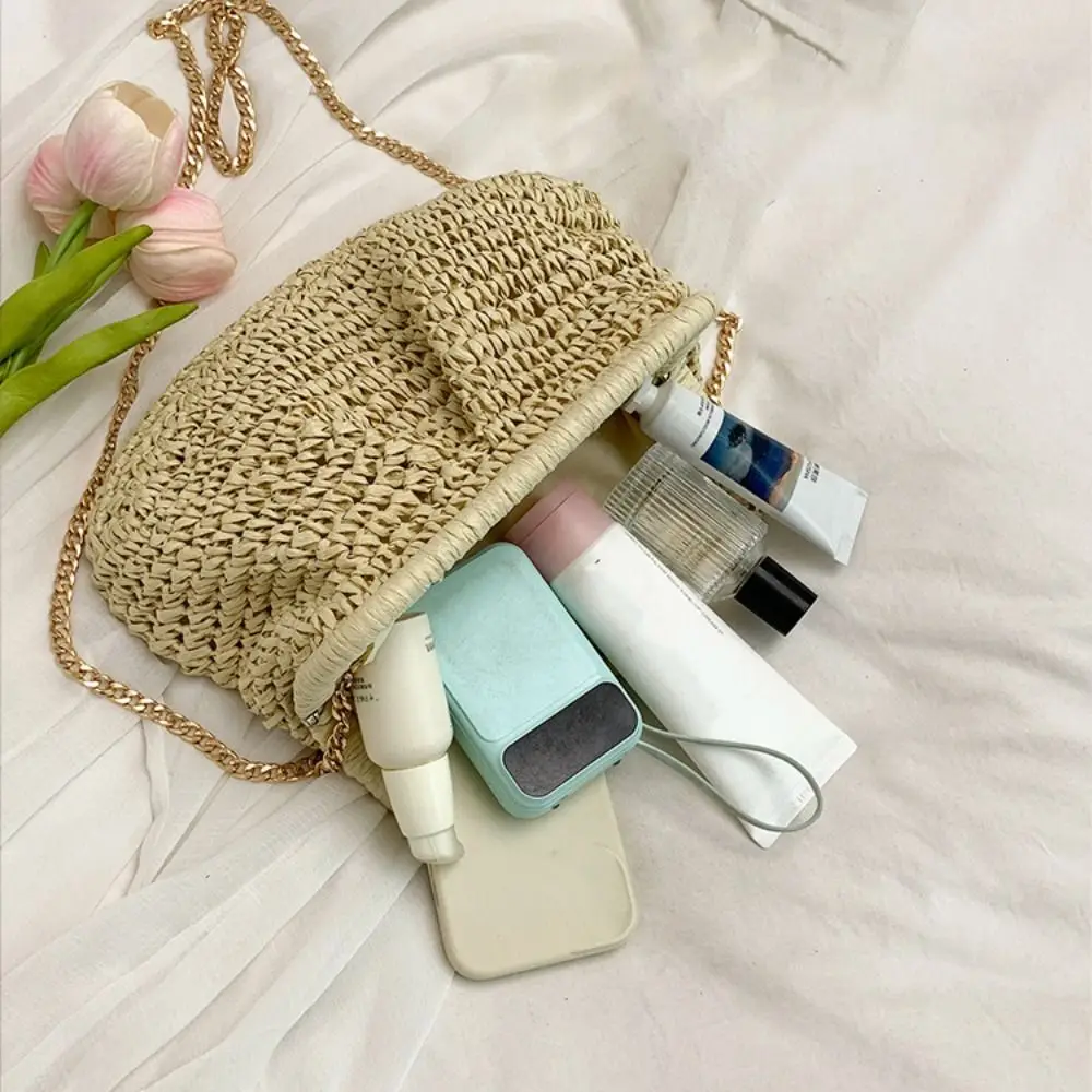 Bohemian Shell-shaped Weave Bag Hollowed Out Large Capacity Straw Shoulder Bag Handbag Chain Strap Chain Crossbody Bag