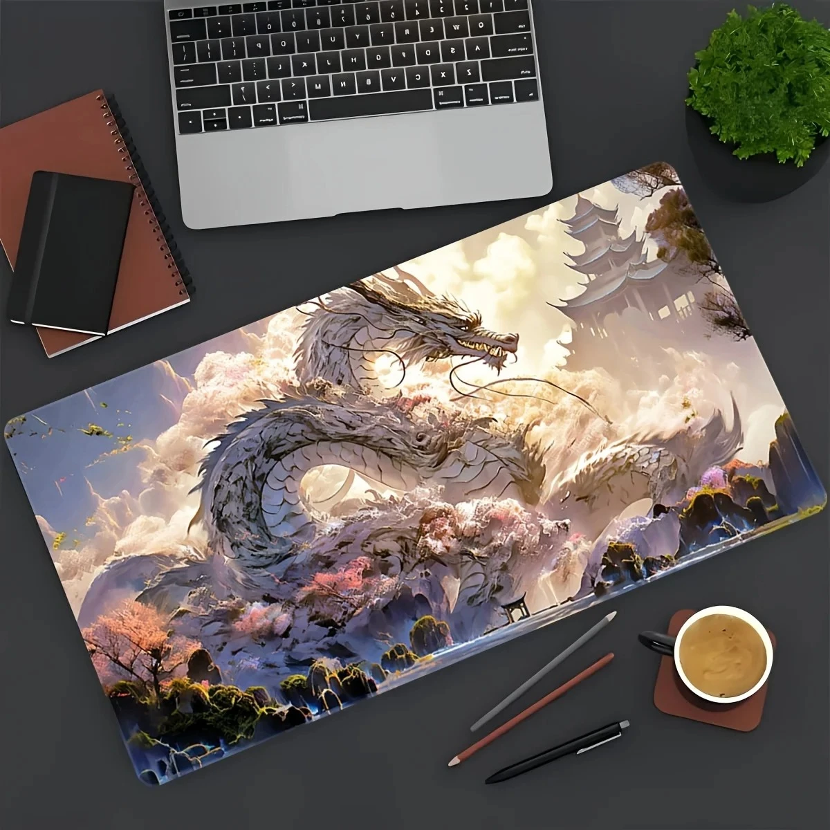 

Супер большой коврик для мыши с белым драконом и механический коврик для клавиатуры ПК с принтом в высокой четкости, подходит для геймеров и домашнего использования.