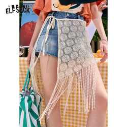 ELFSACK 2024 summer new arrival High waist A-line new matching tassel drape shorts jeans for women