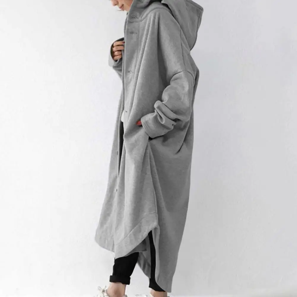 Women Coat Hooded Single-breasted Irregular Hem Long Sleeves Pockets куртка женская