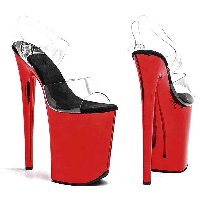 Leecabe 23CM/9inches Clear PVC upper fashion trend exotic electroplate Platform High Heels Sandals Pole Dance shoes