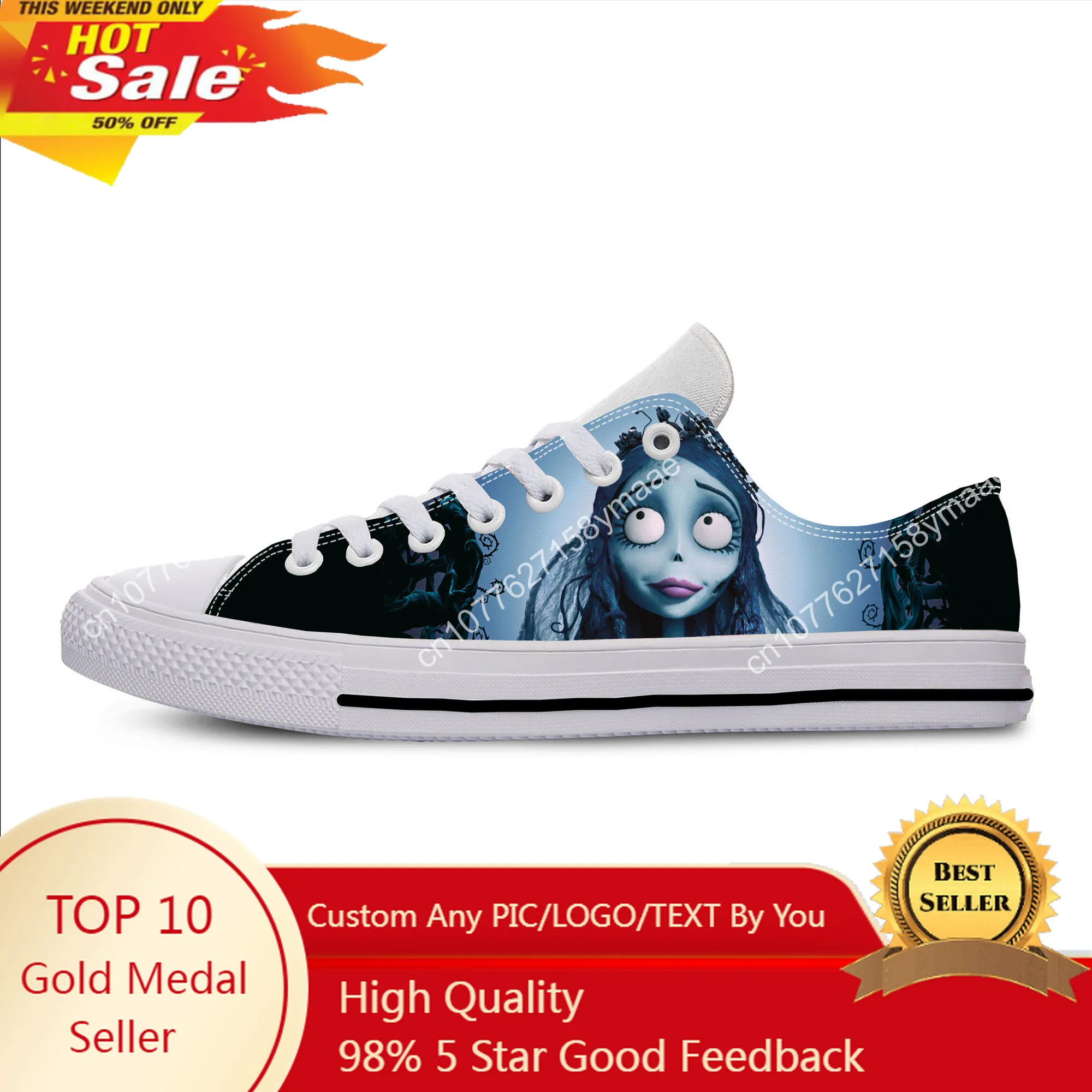 

Summer Cool Anime Manga Cartoon Corpse Bride Funny Fashion Casual Cloth Shoes Sneakers Low Top Men Women Classic Board Shoes