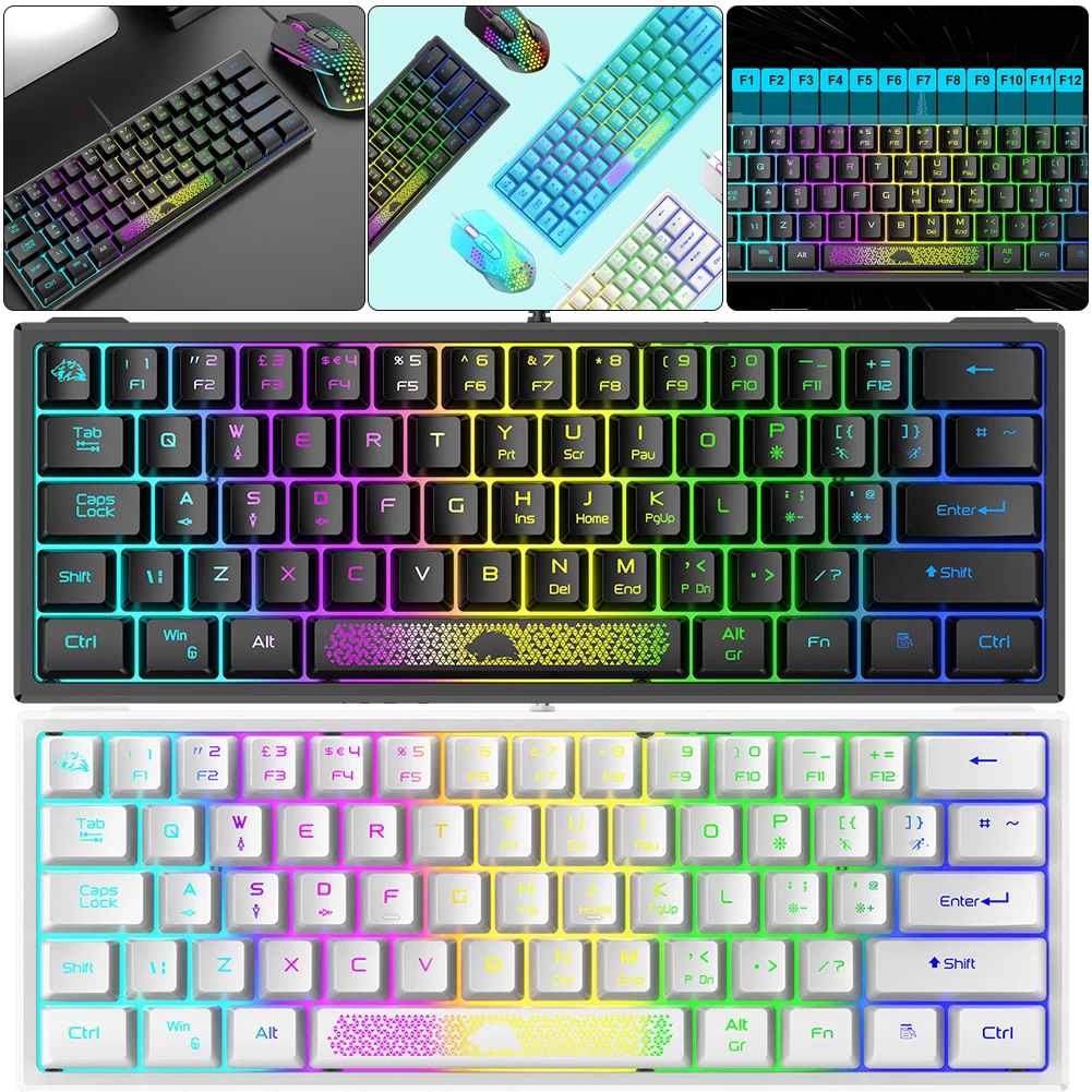 K61 RGB Wired Keyboard 60 Percent Ergonomic Gaming Keyboard 62 Keys USB Mechanical Keyboard Multiple Modes for Laptop PC Tablet