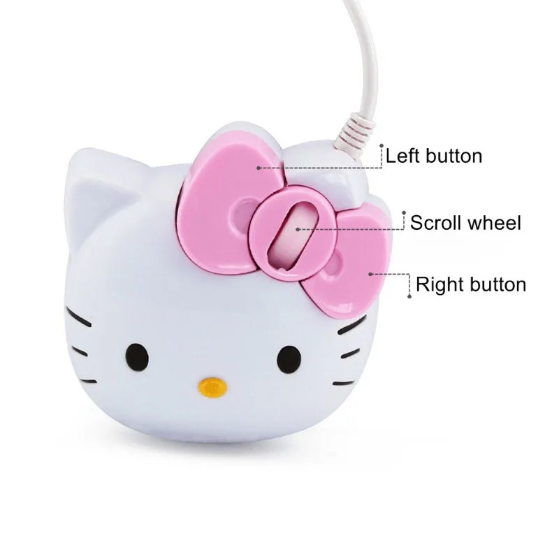 Sanrio Hello Kitty ratón con cable de dibujos animados lindo ratón niñas cabeza de gato ratón portátil Oficina hogar ratón con cable juguetes para