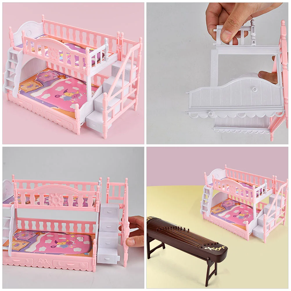 Upper and Lower Sheets Mini Bunk Bed Kit Miniature Adornment Twin Beds House Furniture Pillow Decoration Accessories