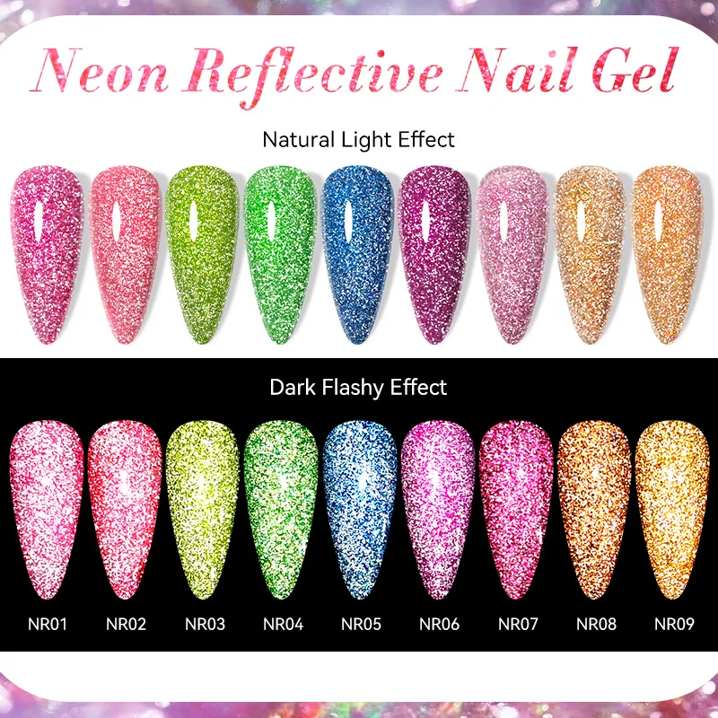LILYCUTE 7 ml rosa fluoreszierender reflektierender Gel-Nagellack, glänzender Glitzer, Neon, semi-permanent, Soak Off UV Gel Nail Art Maniküre