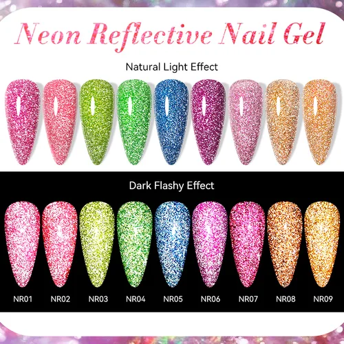 Imagen 2 del producto LILYCUTE 7ML neón reflectante brillo Gel esmalte de uñas Soak Off Super brillante champán oro UV Gel polaco para manicura artística de uñas