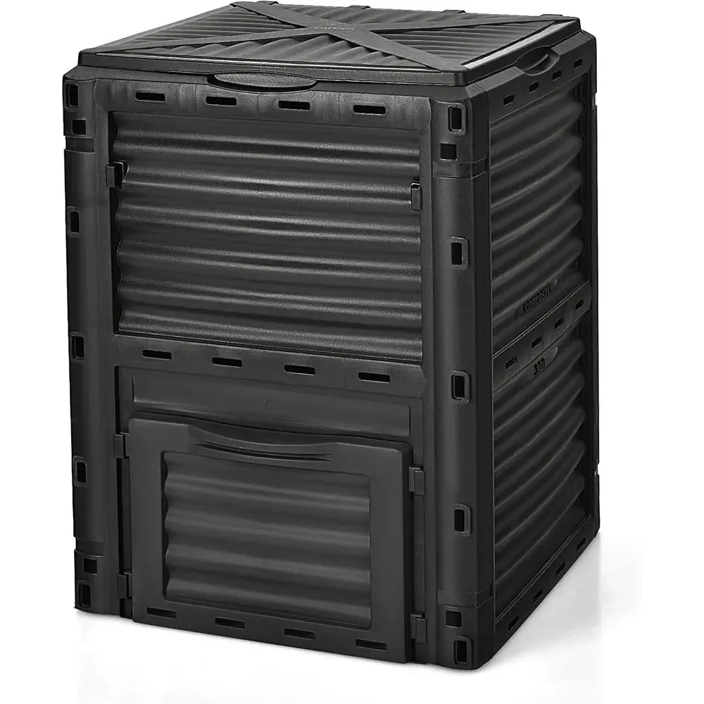 80 Gallon Outdoor Compost Bin with Lid and Bottom Door for Garden Waste and Fertilizer (Black)