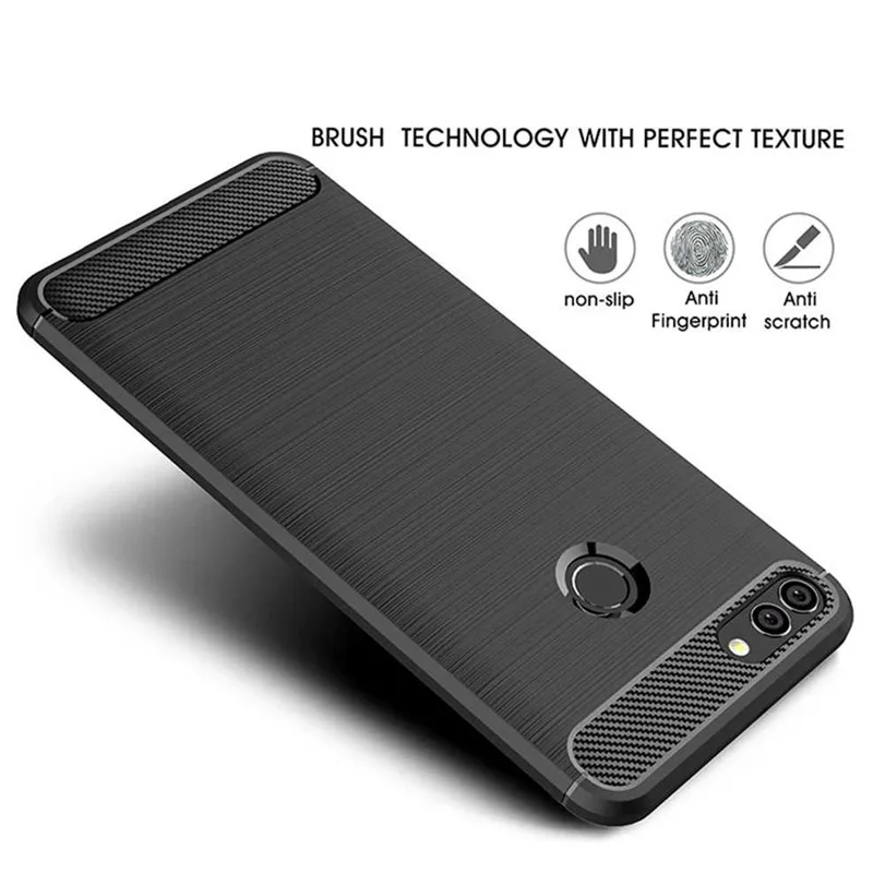 Shockproof Case For Huawei Y9 2018 Phone Cover Silicone Brushed Cases For Huawei y9 2018 Carbon Fiber Case