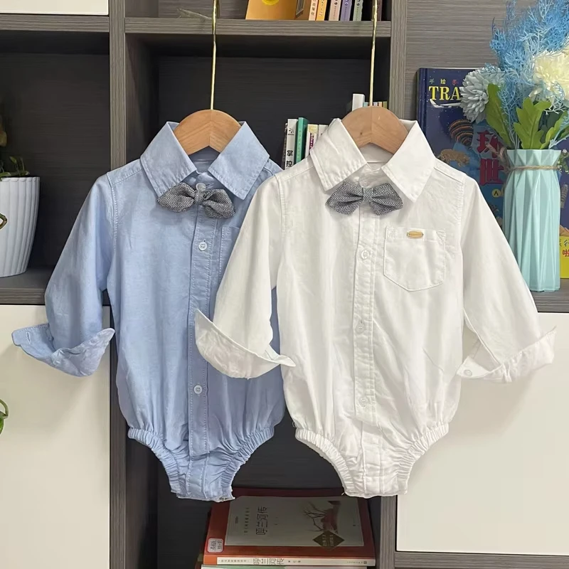 

Однотонный джентльменский комбинезон для маленьких мальчиков на первый день рождения, с длинными рукавами, осенне-весеннее хлопковое боди, официальная одежда для малышей