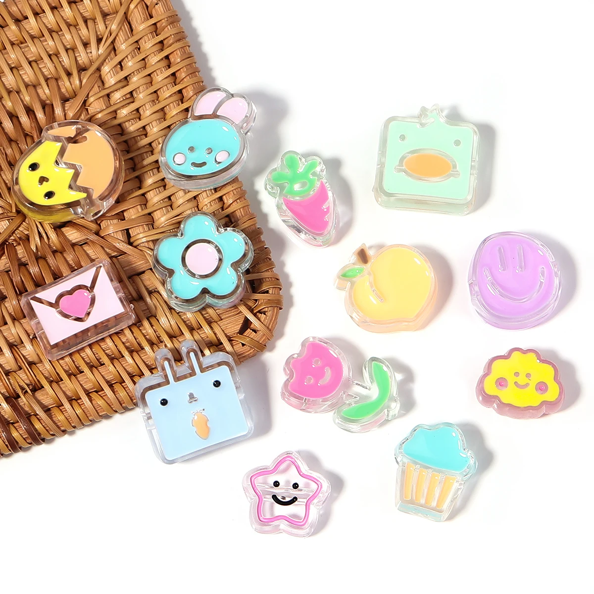 10Pcs Luźne koraliki z żywicy Śliczny dopaminowy koralik dystansowy o wielu kształtach do biżuterii Akcesoria do nakryć głowy DIY Opaska do włosów Bransoletka Łańcuch do telefonu