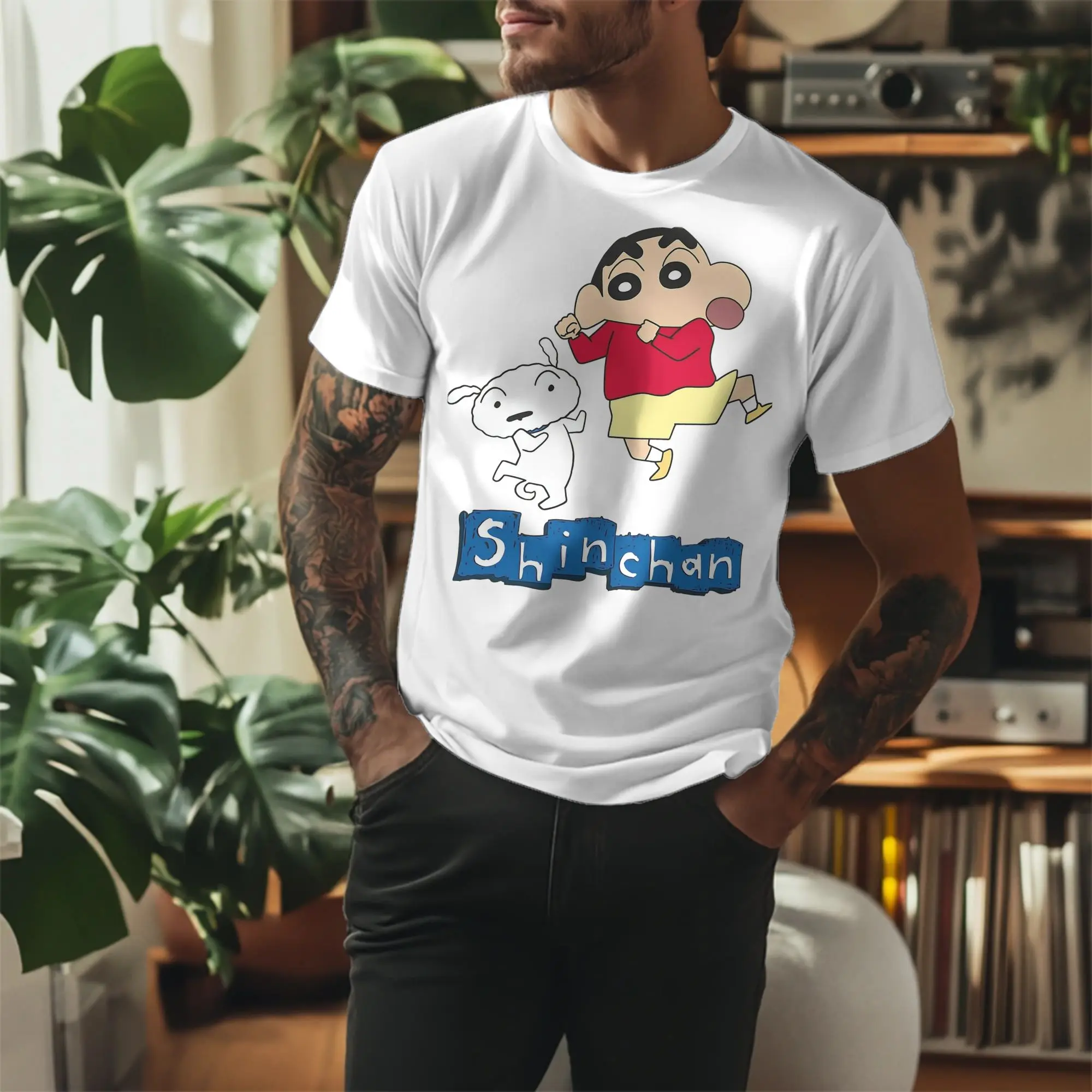 Crayon Shin chan Anime Retro Cartoon Family T Shirts for Men Women Pure Cotton T-Shirts Crew Neck  Tee Shirt Short Sleeve Tops