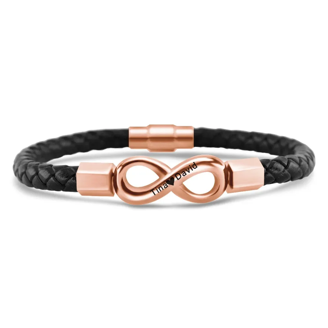 Personalized Infinite Symbol Men Leather Bracelet Custom Names Braided Leather Bracelet Father\'s Day Gift