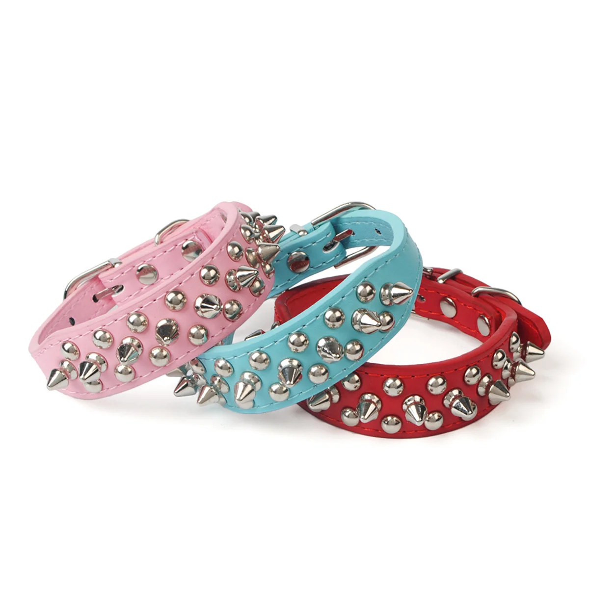 Adjustable Leather Pet Dog collar Neck Strap Supplies PU Leather Punk Rivet Spiked Dog Collar Pet Collars For Small Dog Cat