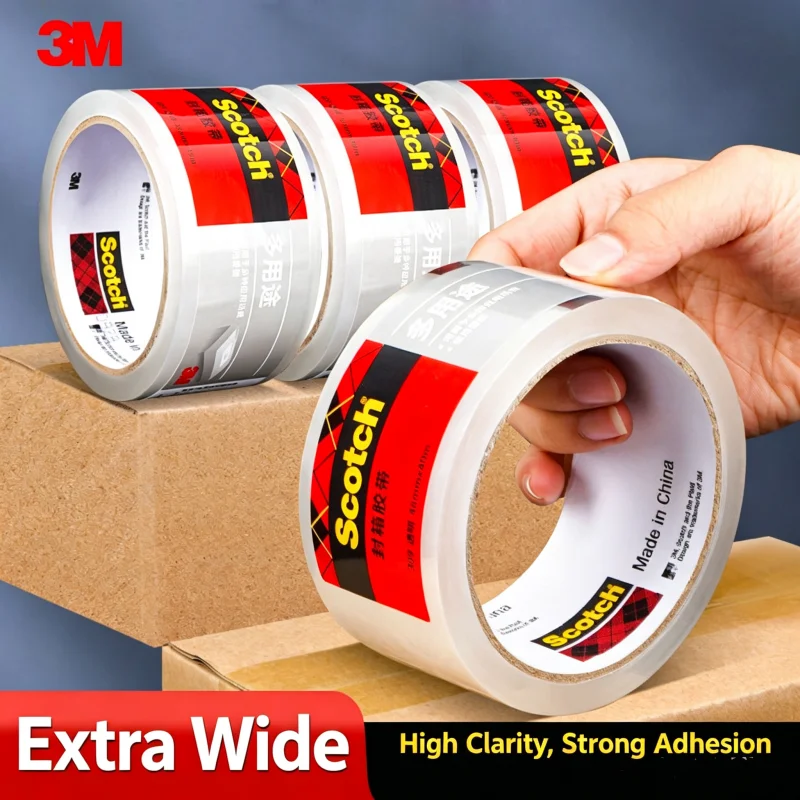 3M Clear Packing Tape High‑Adhesion Extra‑Wide Large Roll Tape Invisible Sealing Tape for Supermarket Sealing & Parcel Shipping
