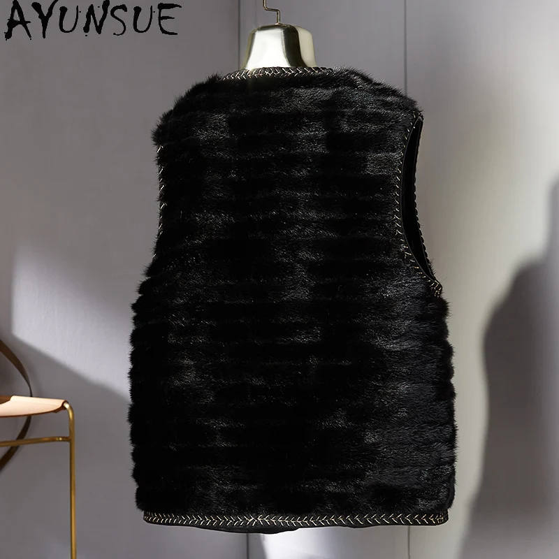 AYUNSUE Gilet de fourrure pour femme 2025 nouveauté vêtements noirs automne hiver manteau femme mode coréenne vêtements pour femme Veste Hiver