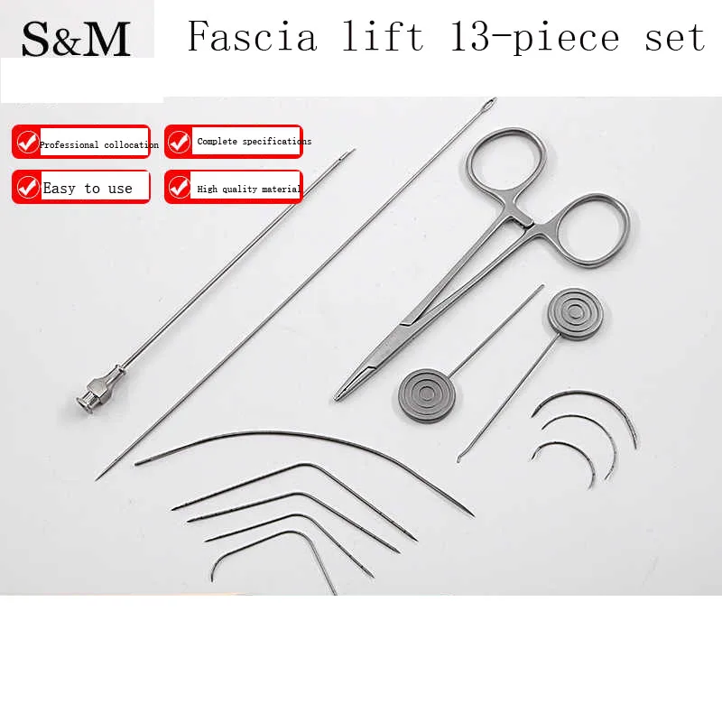 Fáscia Lifting Needle com Hole, Agulha Piercing Cosmética, Guia Facial, Fish Hook, Fio Esculpido Fio, 13 Pcs