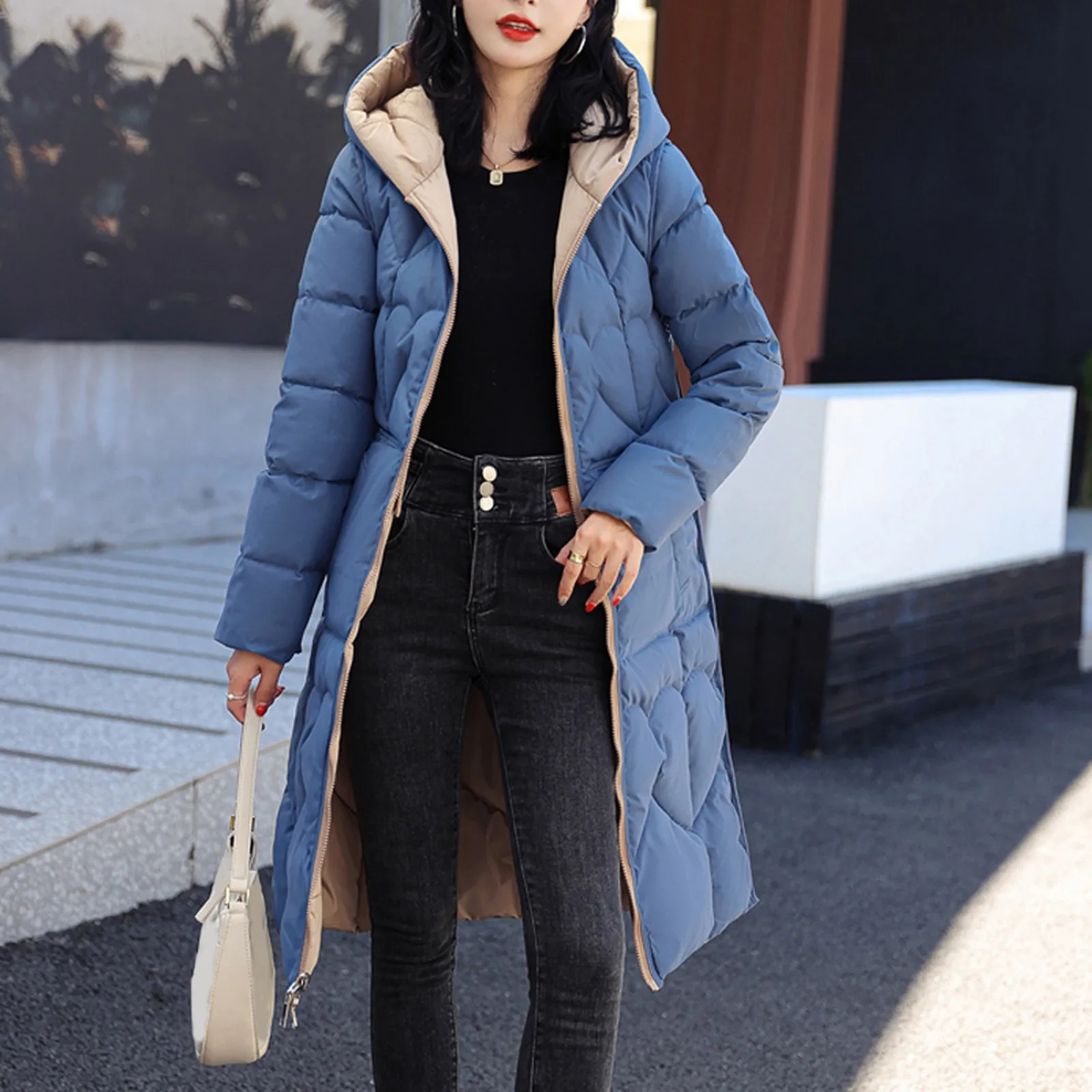 

Winter Women Jackets Coats Warm Plush Long Parka Cotton Turtleneck Hooded Jackets Wind-Proof Travelling Coats Thicken Cardigan