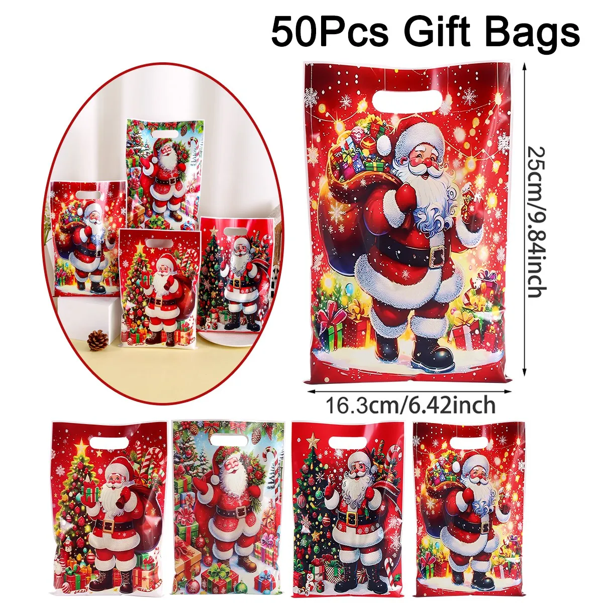 50 Stück Weihnachtsgeschenktüten Weihnachtsmann Tragetaschen Weihnachtsdekoration für Zuhause 2025 Geschenkverpackungsbeutel Navidad Natal Neujahr 2026 – Detail 4