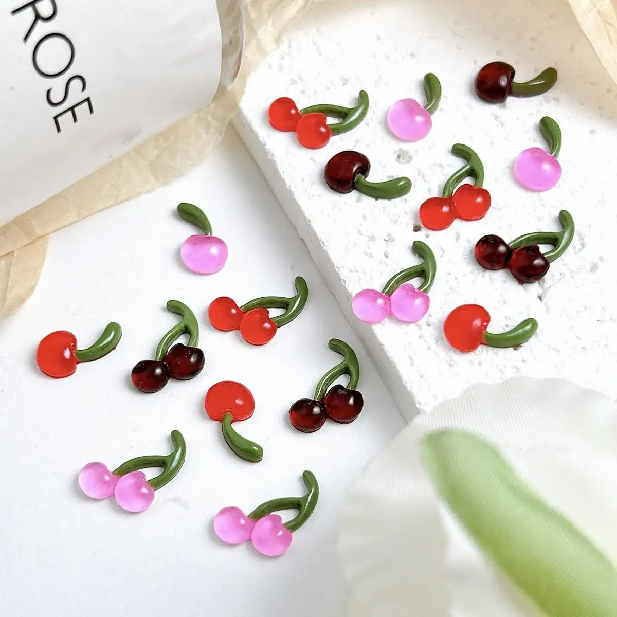

30PCS Creative Simulated Double Cherry Resin Nail Charms 3D Adorable Translucent Colorful Cherry Nail Art Decorations DIY Nails