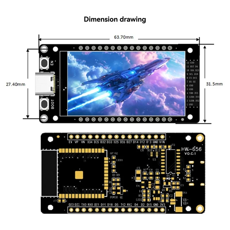 FFYY-ESP32 Макетная плата 1,9-дюймового ЖК-экрана Макетная плата Wi-Fi и Bluetooth Type-C для Arduino Micropython