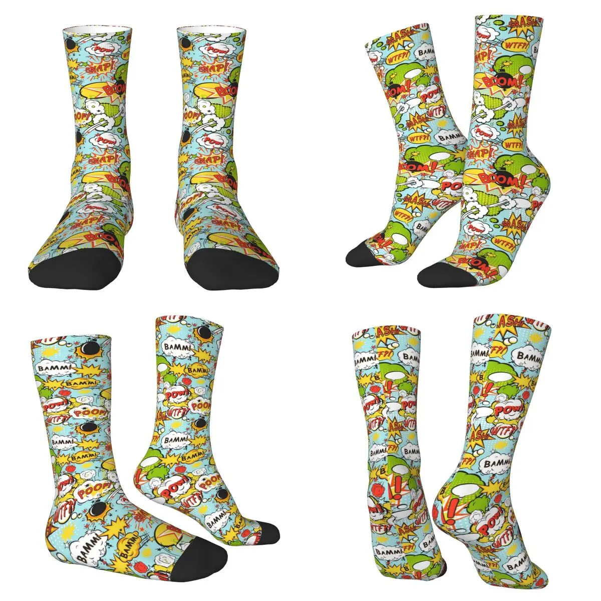 

Носки с рисунком Wow Boom Bang, высококачественные носки в стиле Харадзюку, всесезонные длинные носки унисекс, подарки на день Святого Валентина