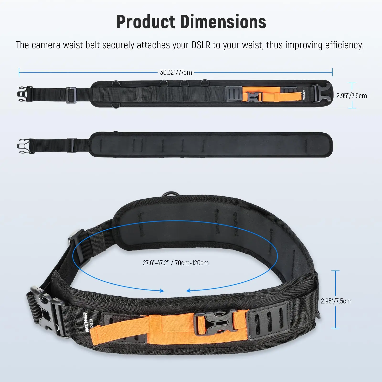 NEEWER Multi Function Utility Camera Waist Belt, Camera Strap for Photographers, Adjustable Breathable Waistband with D Rings